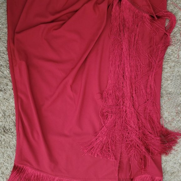 FTF -- Faux Wrap Fringe Skirt & O Ring Crop Top Set - Picture 3 of 9